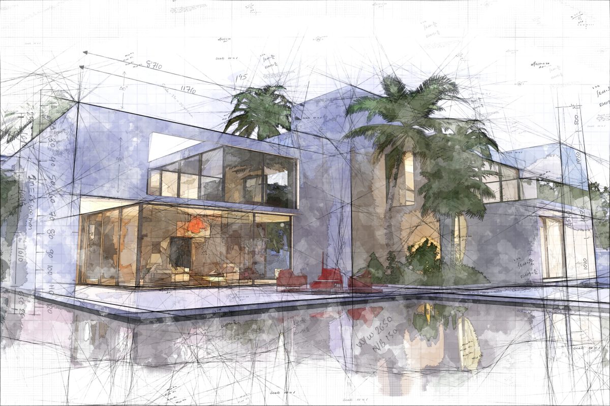 3D rendering of a modern luxurious villa with swimming  pool